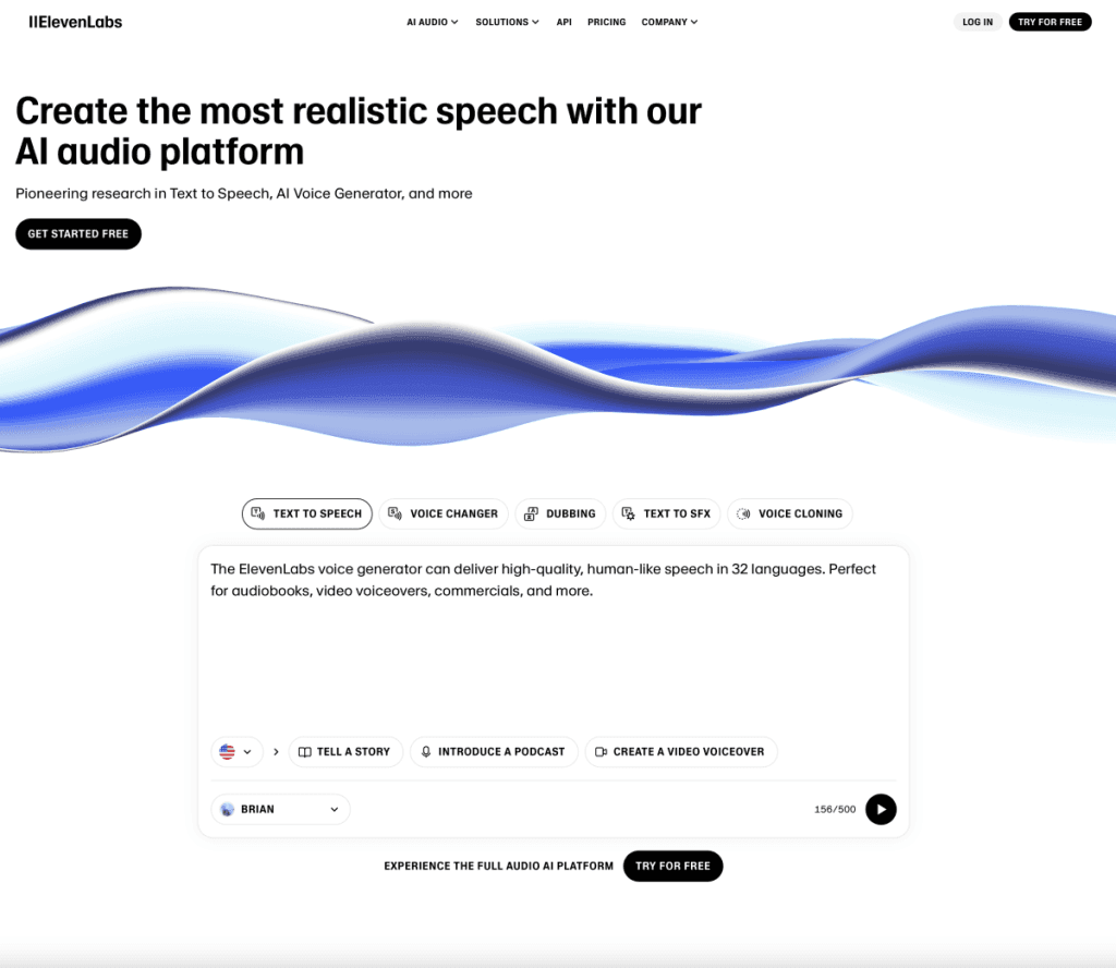 AI platform for creating realistic speech with text-to-speech and voice generation features.