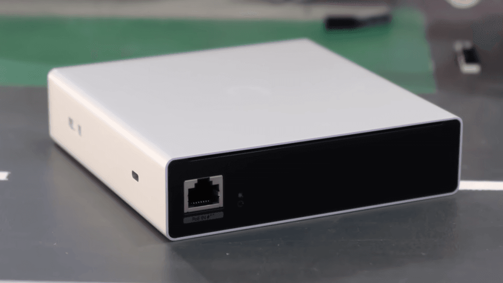 The UniFi Protect AI Key network storage device with PoE and Ethernet connectivity.